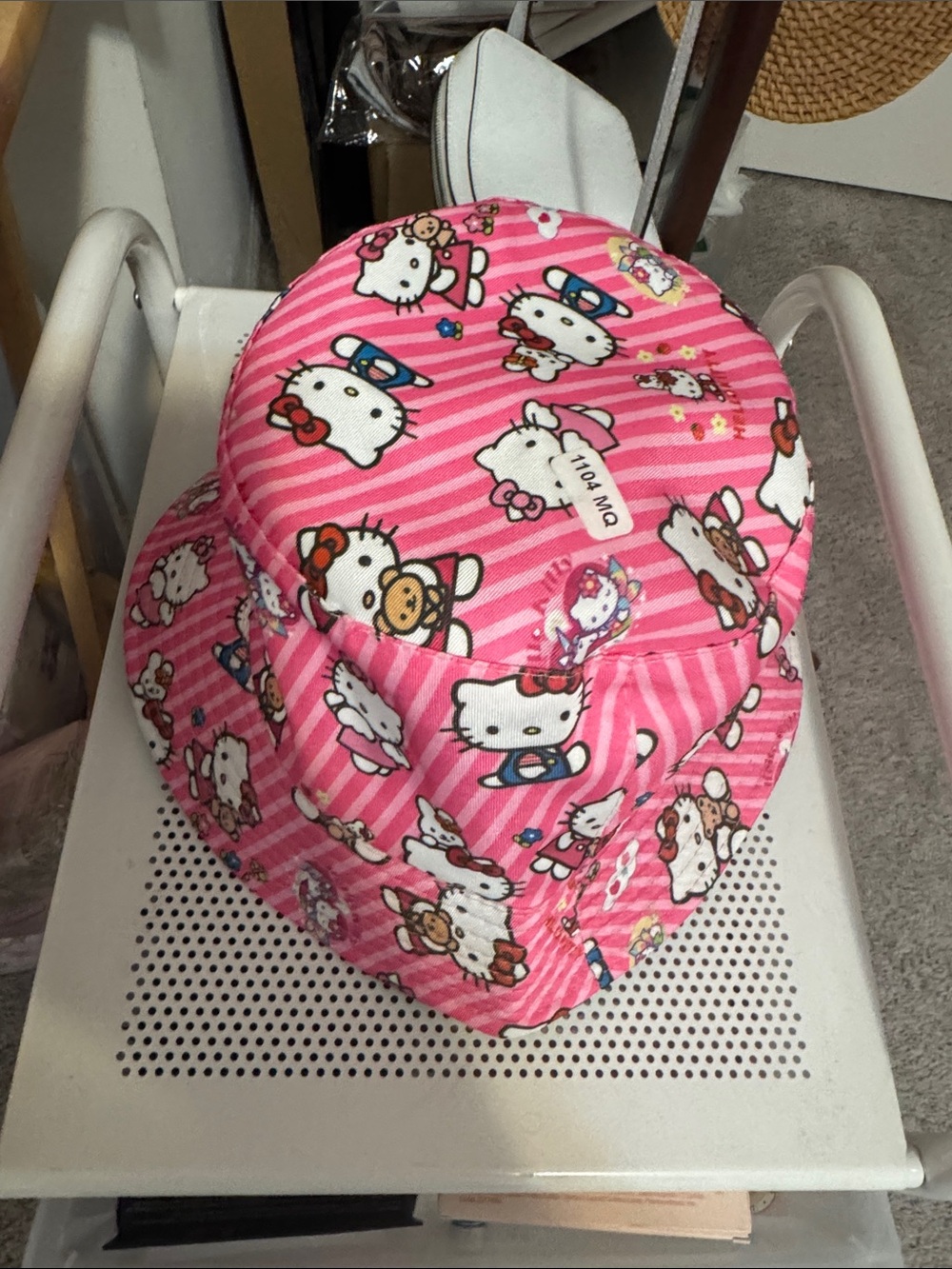Hello Kitty Pink Striped Kids Bucket Hat with Character Print